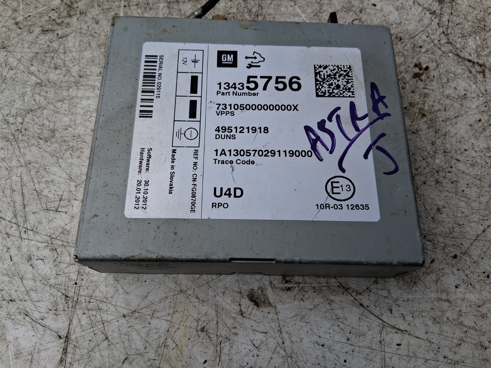 VAUXHALL ASTRA J 2013 SOUND AMPLIFIER MODULE 13435756
