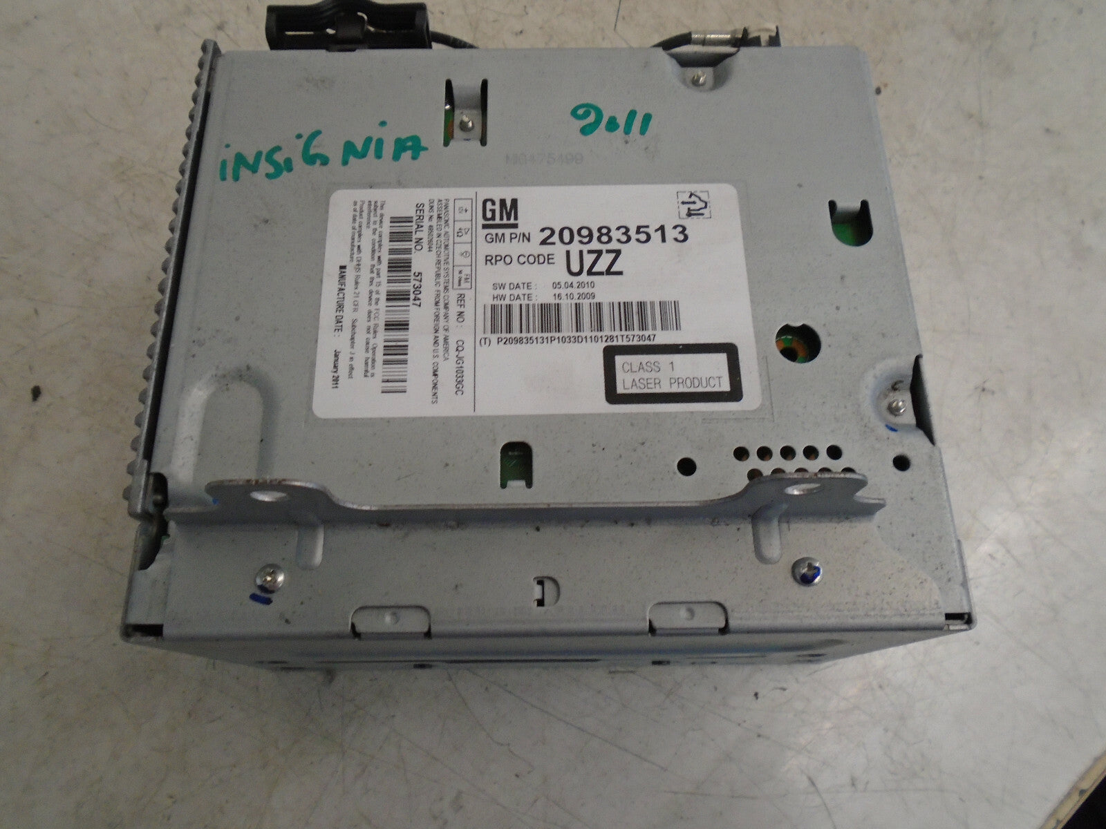 VAUXHALL INSIGNIA MK1 2011 RADIO CD PLAYER HEAD UNIT 20983513
