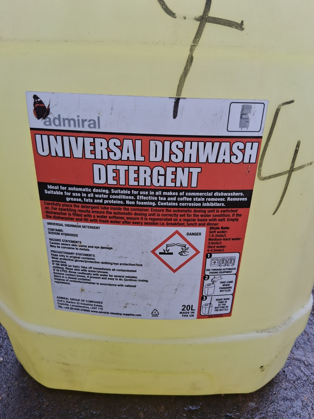 ADMIRAL DISHWASHER LIQUID SOLUTION UNIVERSAL DISHWASH DETERGENT 20L