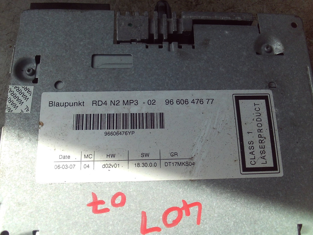 2007 PEUGEOT 407 CD RADIO MEDIA PLAYER UNIT 96606476YP