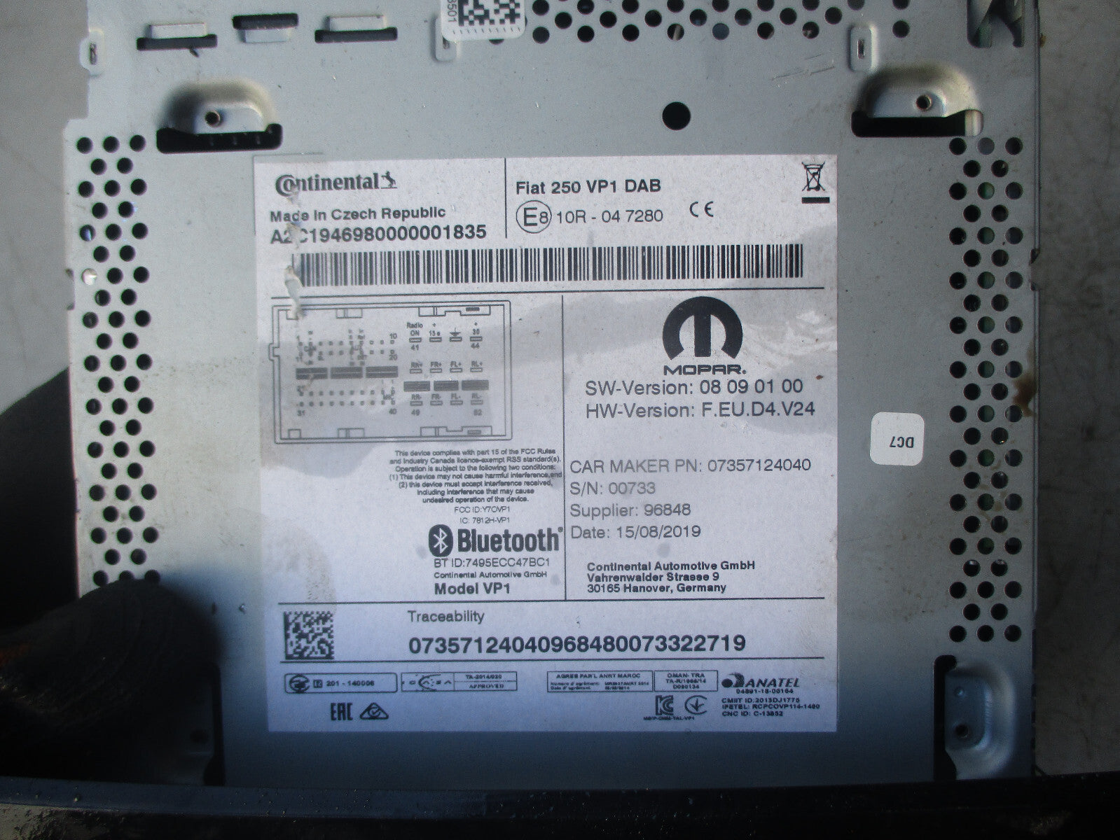 CITROEN RELAY 2020 RADIO CD PLAYER HEAD UNIT 07357124040