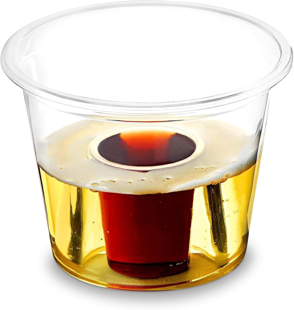 JAGER BOMB SHOT GLASSES 50X  STRONG DISPOSIBLE PLASTIC BOMBER GLASS 25ML+ 60ML