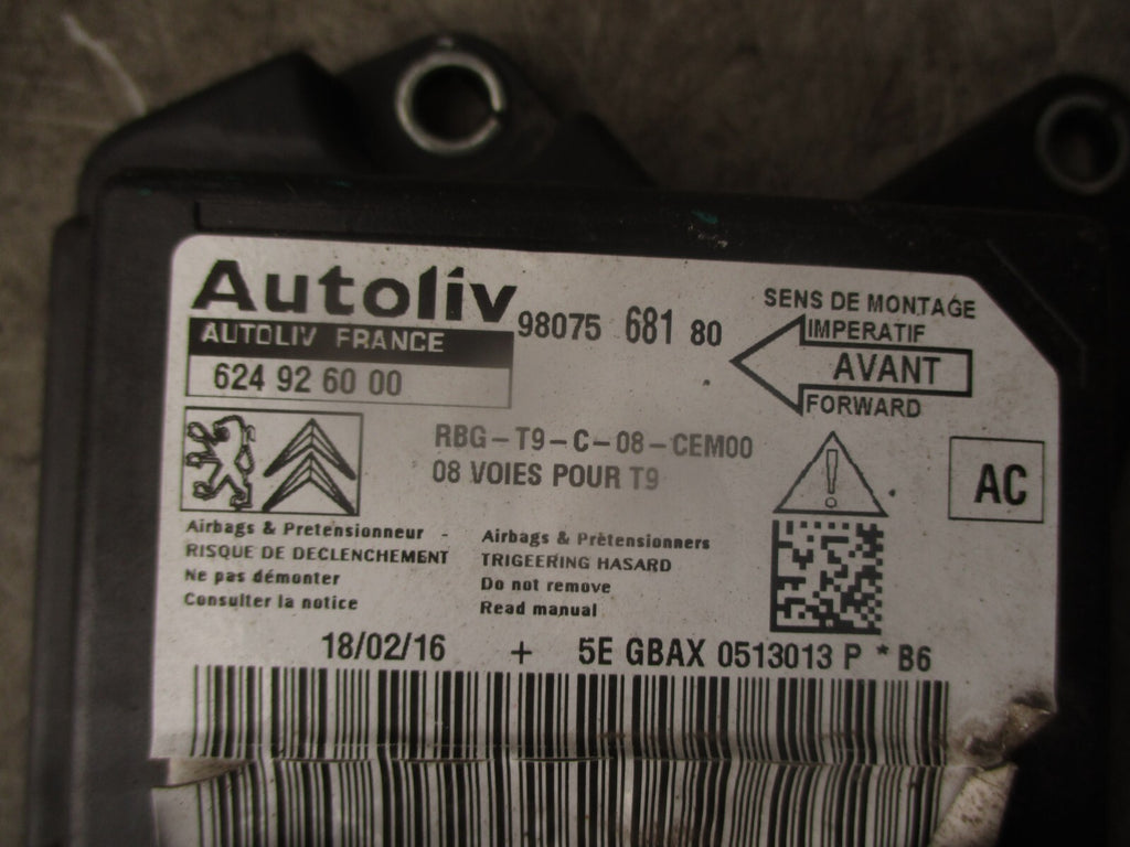 2014 PEUGEOT 308 MK2 SAFETY BAG AIRBAG CONTROL MODULE UNIT ECU 9807568180