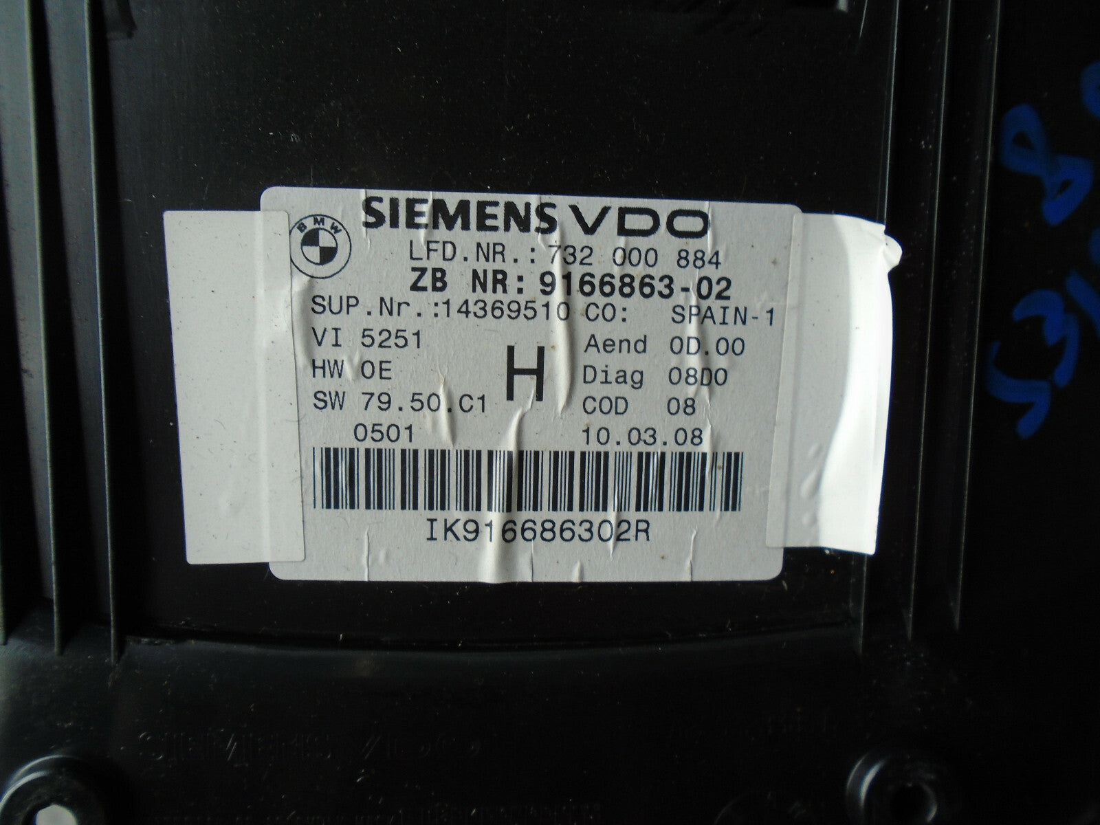 BMW 3 SERIES 2008 E90 SPEEDOMETER INSTRUMENT CLUSTER 9166863