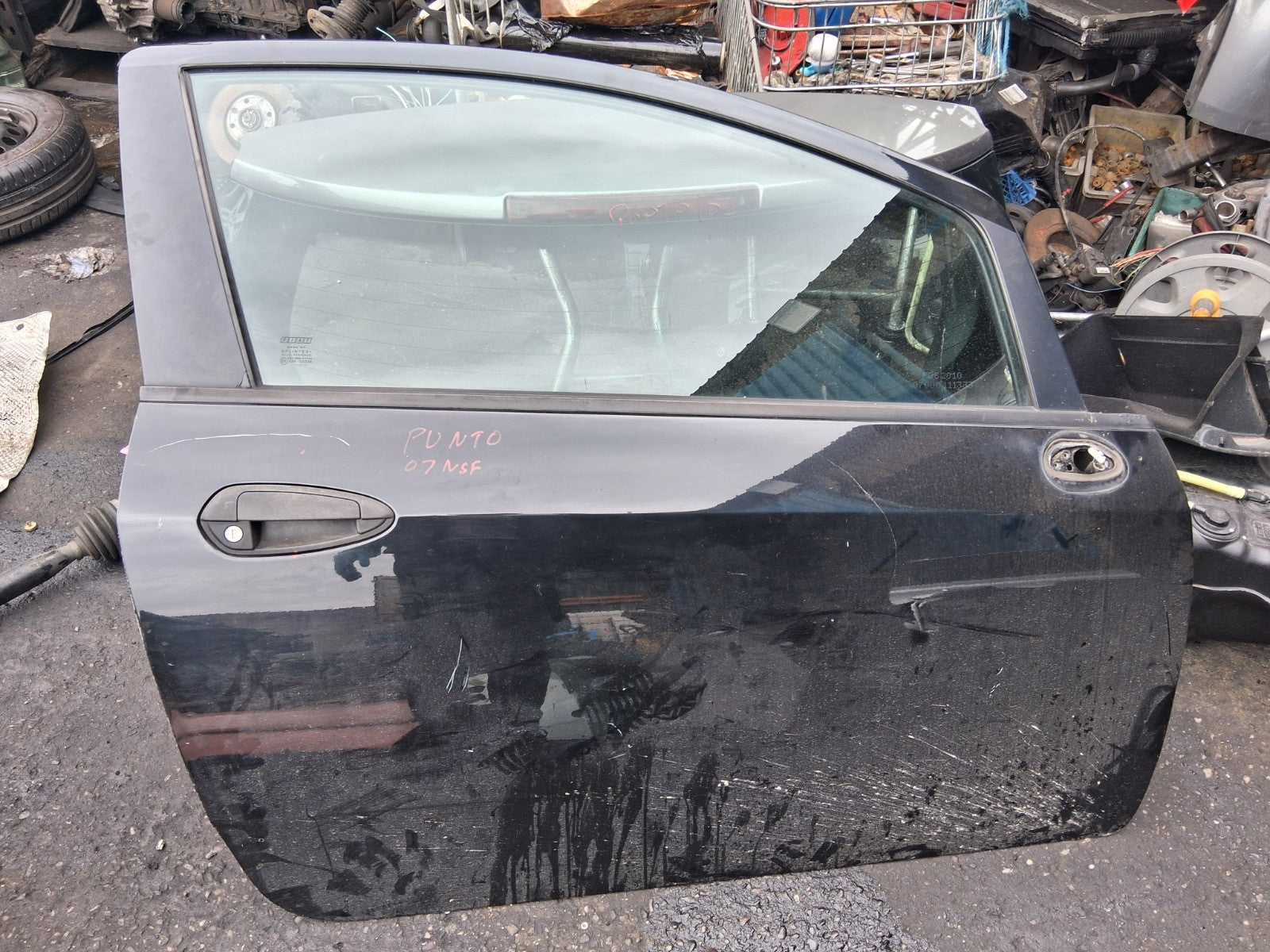 2007 FIAT PUNTO MK3 3 DOOR OSF DRIVER SIDE FRONT COMPLETE DOOR BLACK