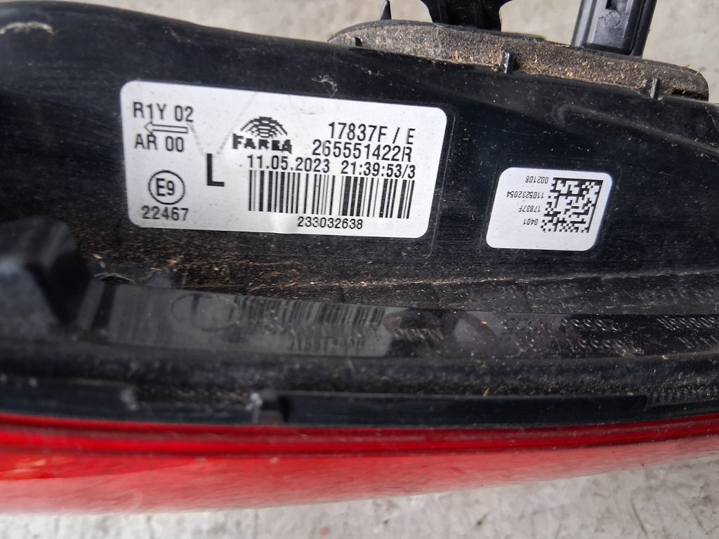 2023 RENAULT CLIO MK5 NSR PASSENGER SIDE REAR INNER TAIL LIGHT 265551422R