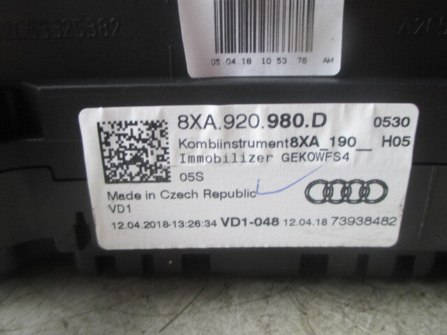 2018 AUDI A1 1.4 PETROL 8X SPEEDO INSTRUMENT CLUSTER 8XA920980D
