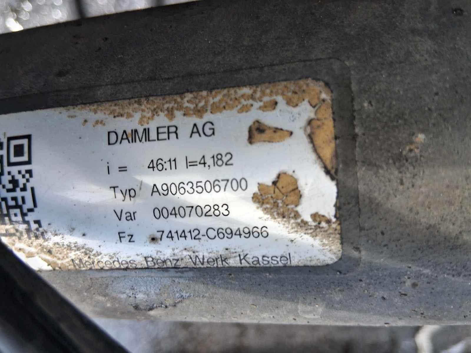 2016 MERCEDES BENZ SPRINTER W906 2.1 DIESEL DIFF DIFFERENTIAL A9063506700 46:11