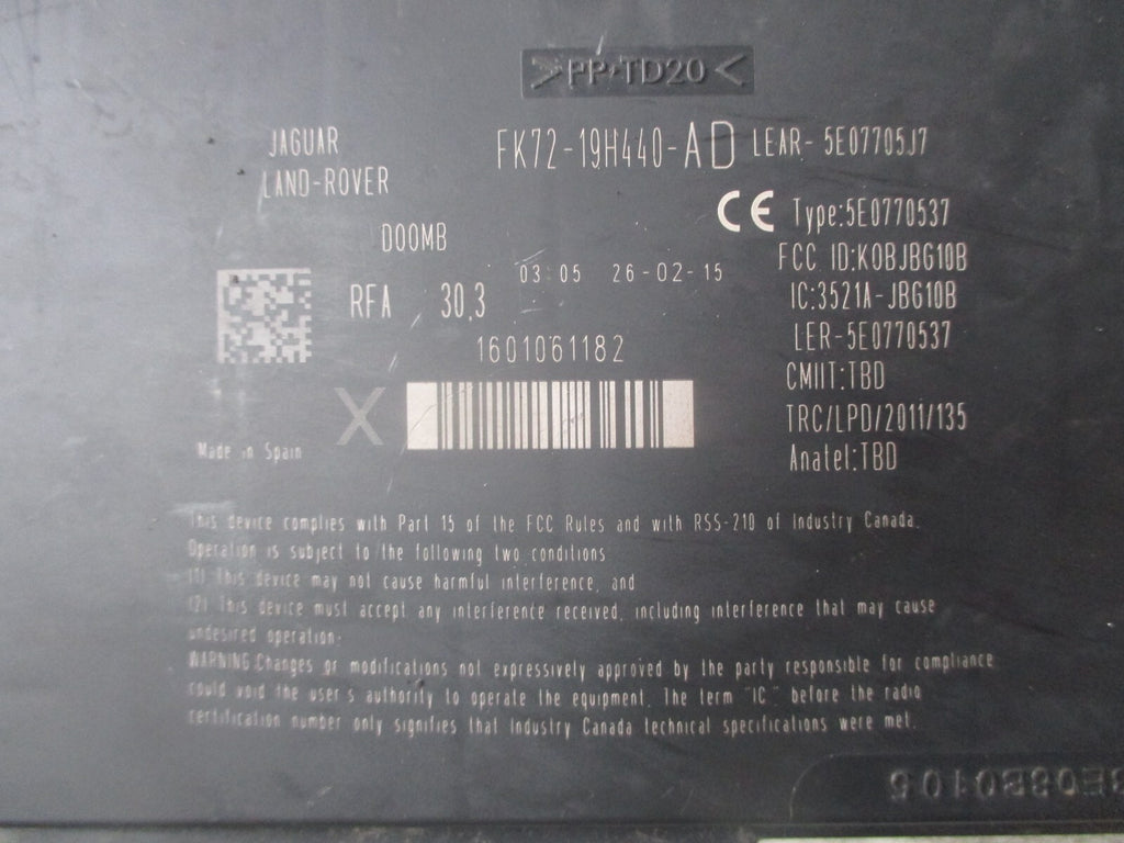 JAGUAR XE X760 2016 KEYLESS ENTRY ECU MODULE FK7219H440AD