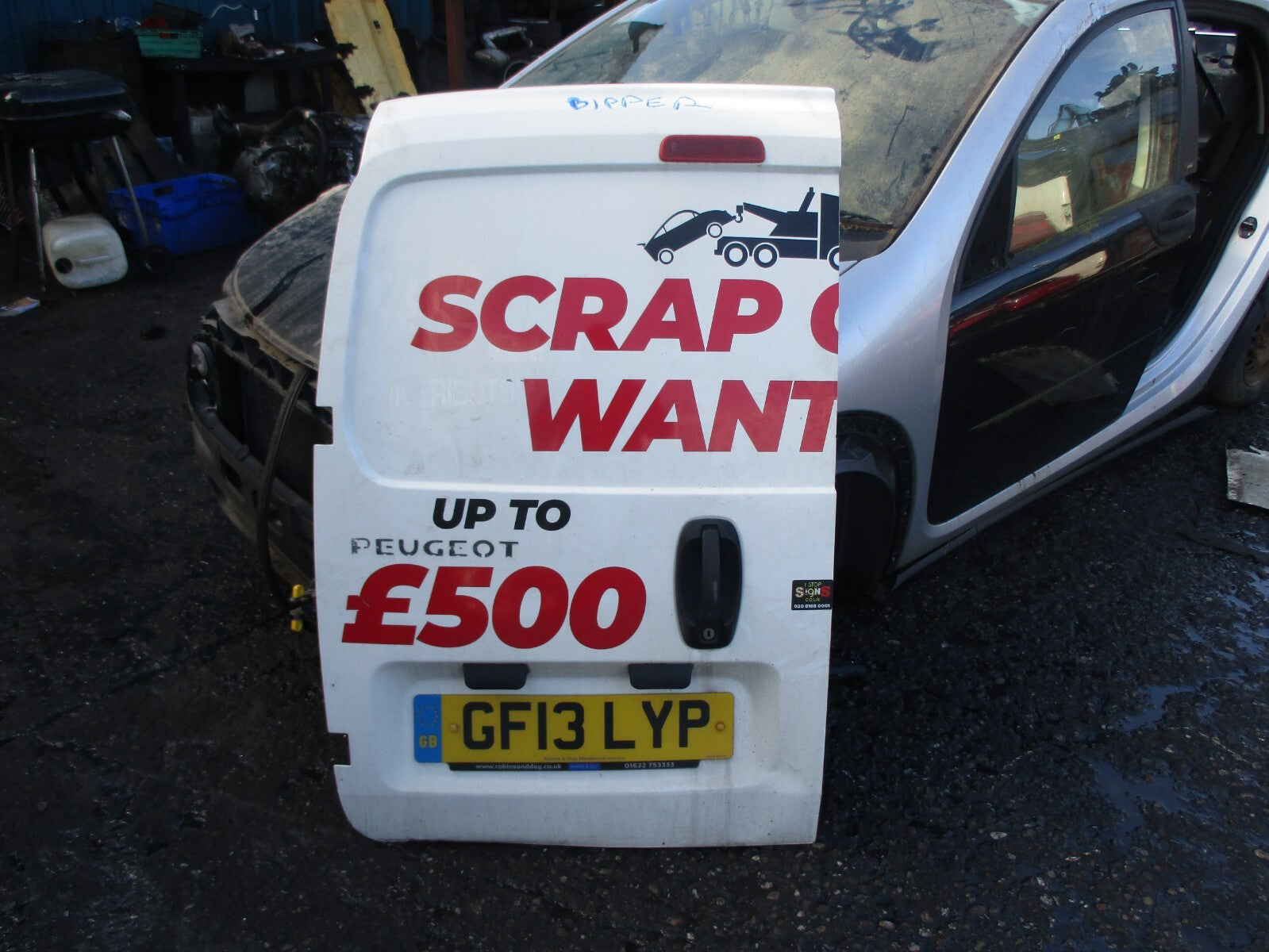 PEUGEOT BIPPER 2013 NSR PASSENGER SIDE REAR COMPLETE DOOR WHITE