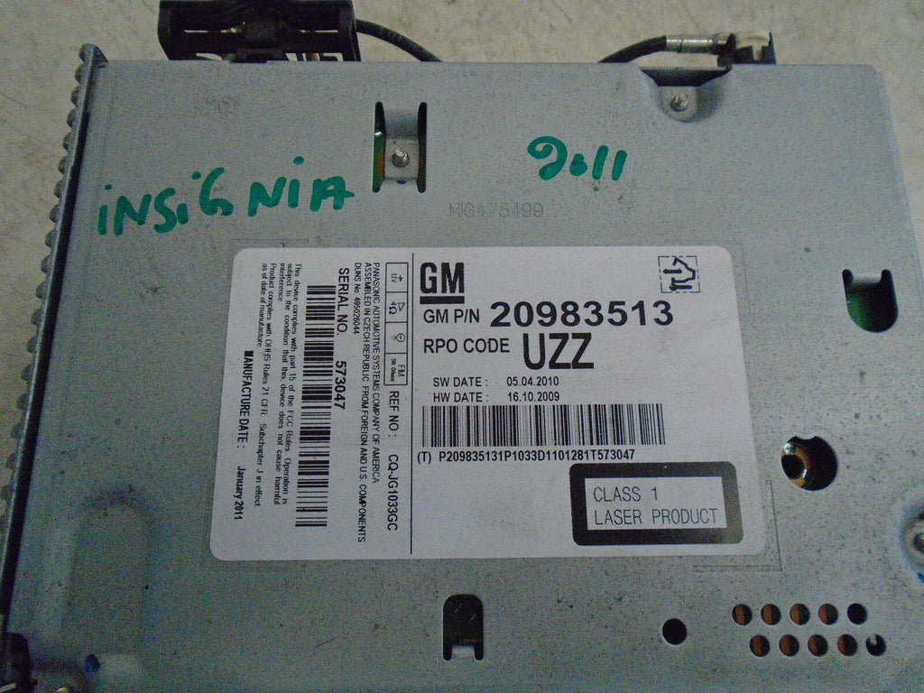 VAUXHALL INSIGNIA MK1 2011 RADIO CD PLAYER HEAD UNIT 20983513
