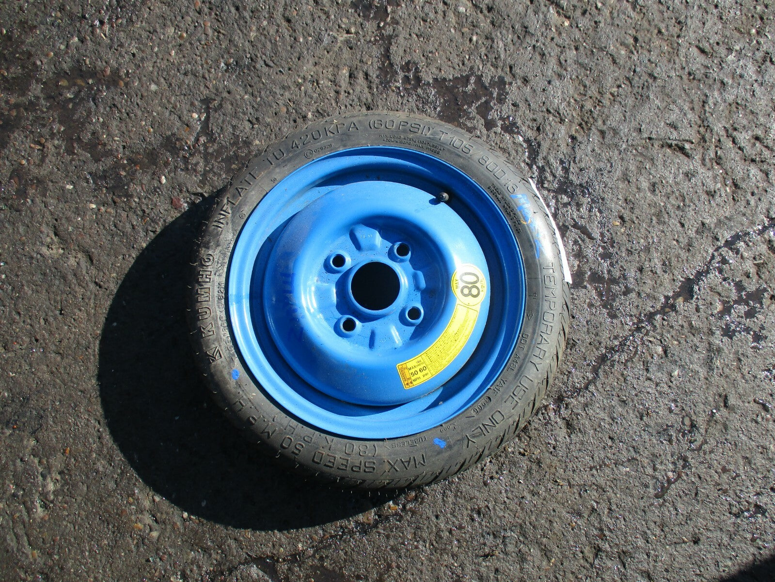 CHEVROLET MATIZ 4 STUD 13 INCH SPACE SAVER STEEL WHEEL KUMHO 105/80 R13