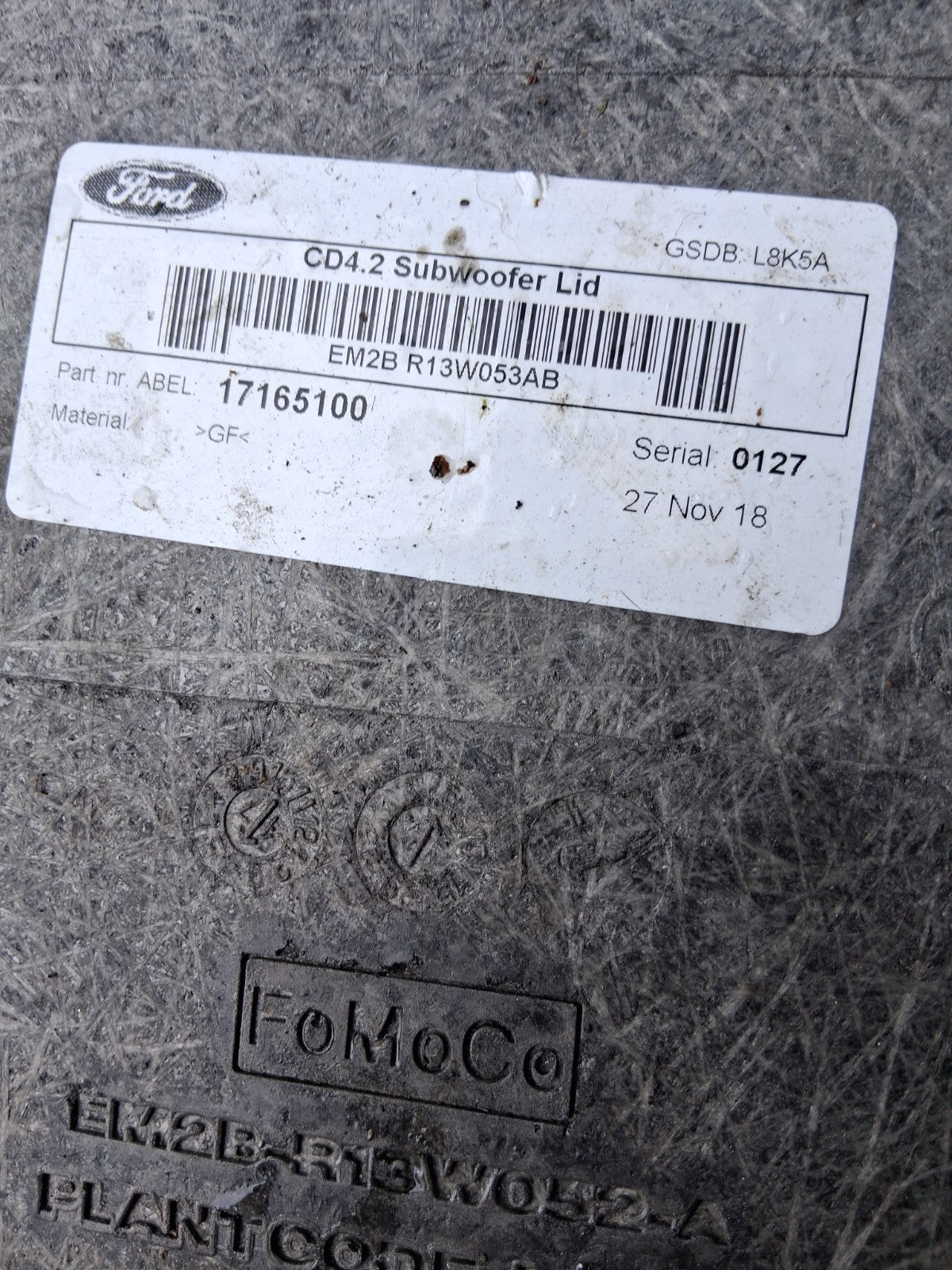 2019 FORD GALAXY MK4 BLACK SUBWOOFER LID COVER 17165100