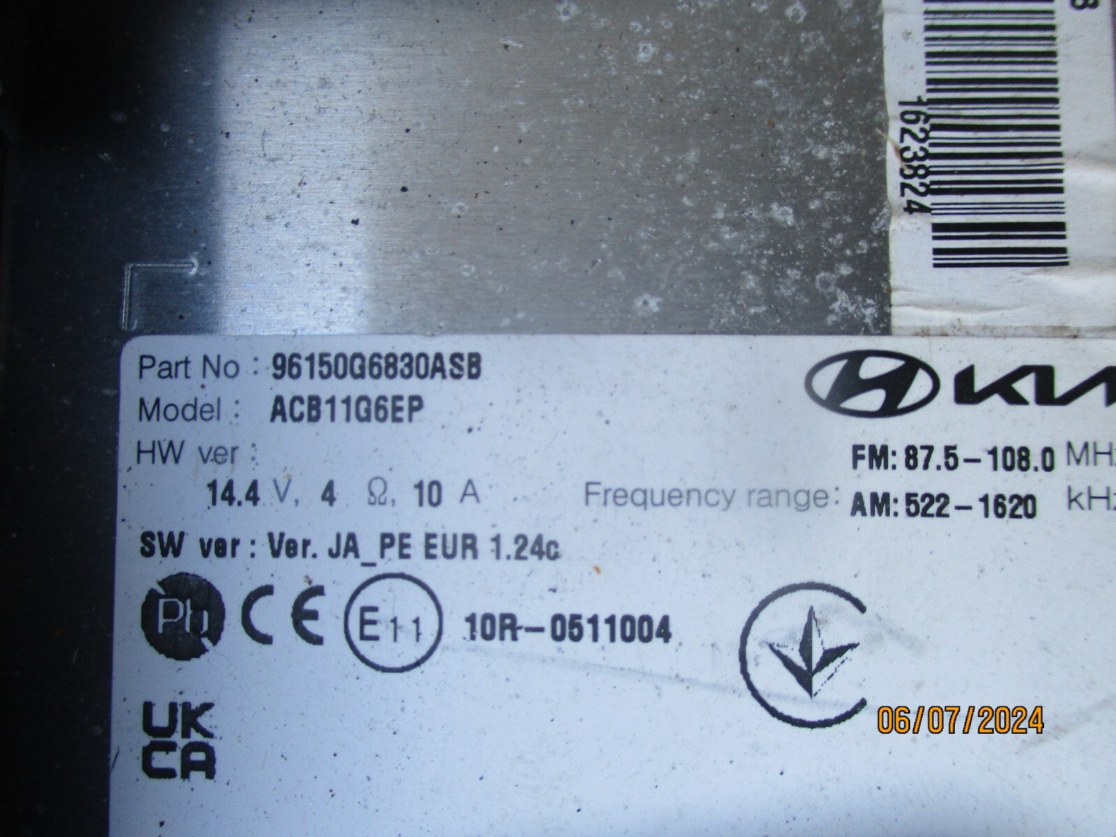 KIA PICANTO MK3 2023 RADIO STEREO BLUETOOTH 96150G6830