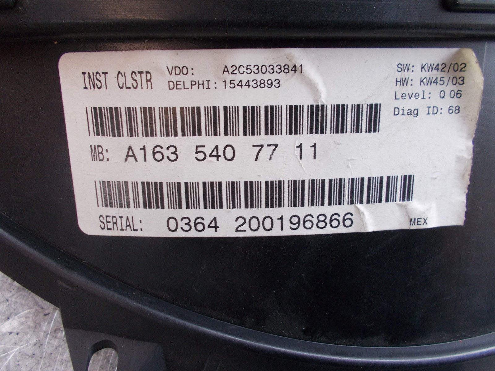 2002 MERCEDES M CLASS ML 2.7 CDI DIESEL SPEEDOMETER SPEEDO CLOCKS A2C53033841
