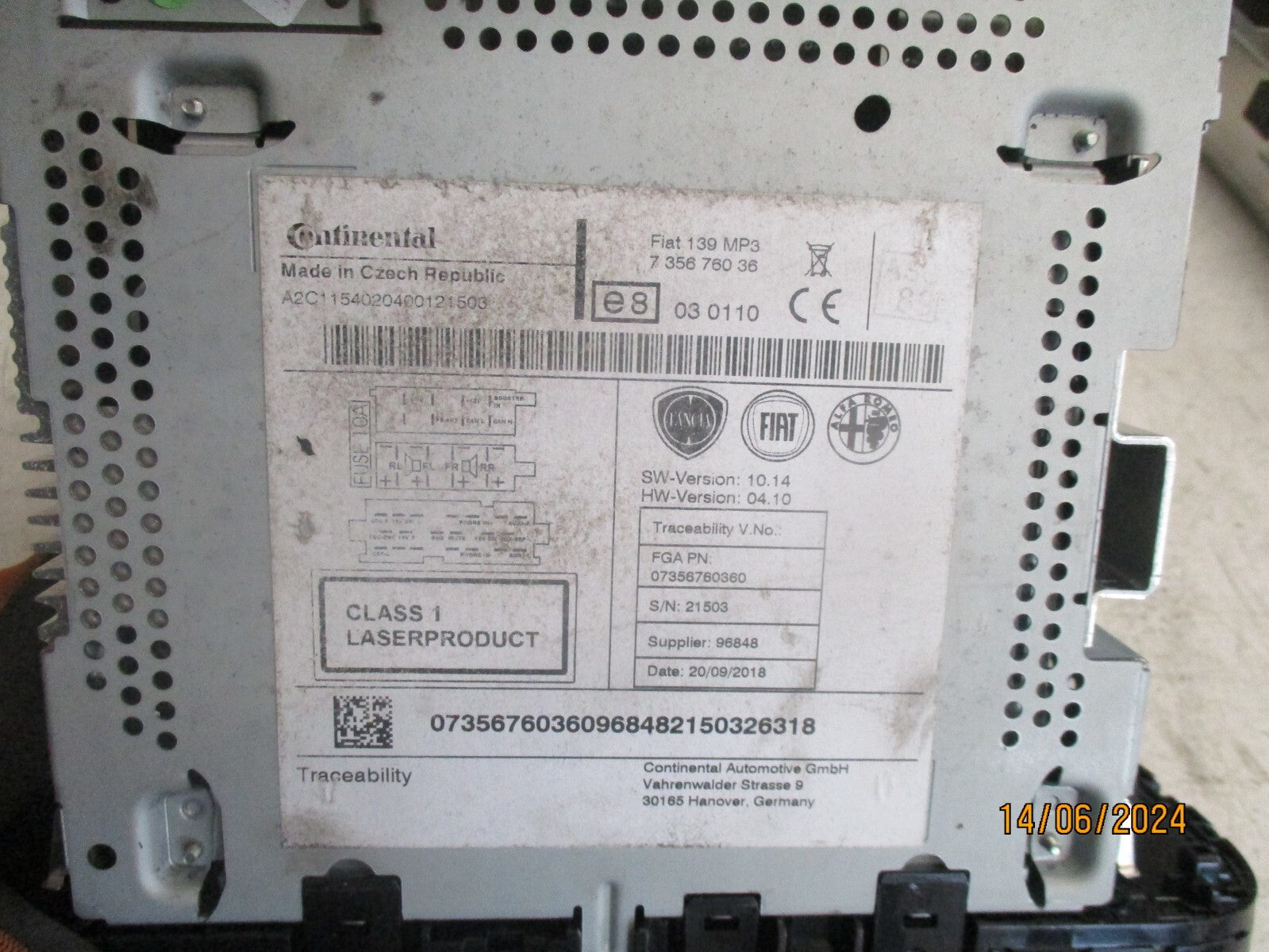 FIAT PANDA MK3 2018 RADIO CD PLAYER STEREO HEAD UNIT 07356760360