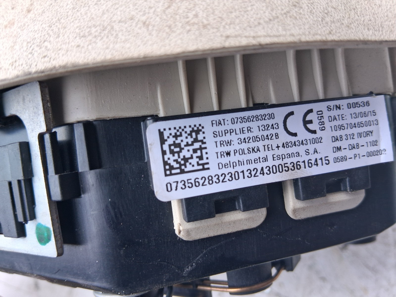 2015 FIAT 500 LOUNGE STEERING WHEEL AIRBAG AIR BAG 07356283230