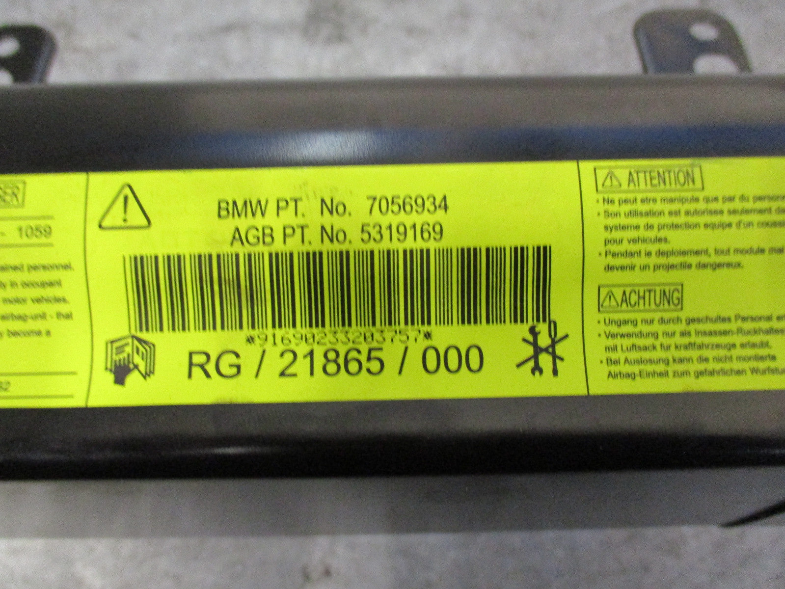 BMW MINI COOPER R50 R53 NS PASSENGER SIDE DASHBOARD AIRBAG 7056934