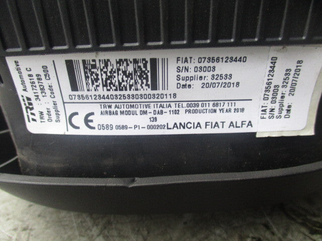 2018 FIAT PANDA MNK3 OSF DRIVER SIDE STEERING WHEEL AIRBAG 07356123440