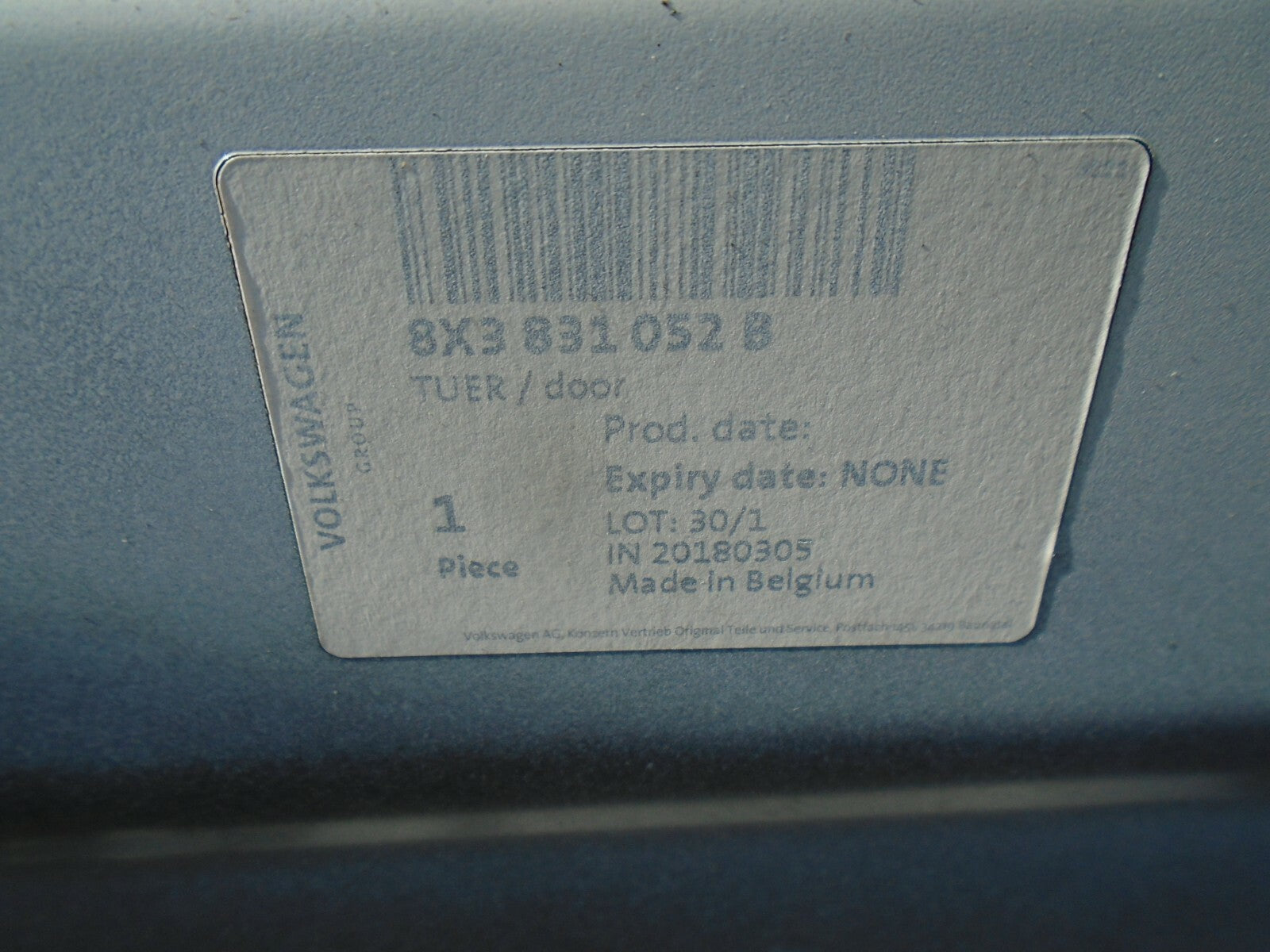 AUDI A1 2015 8X S LINE 3 DOOR OS DRIVER SIDE DOOR BARE