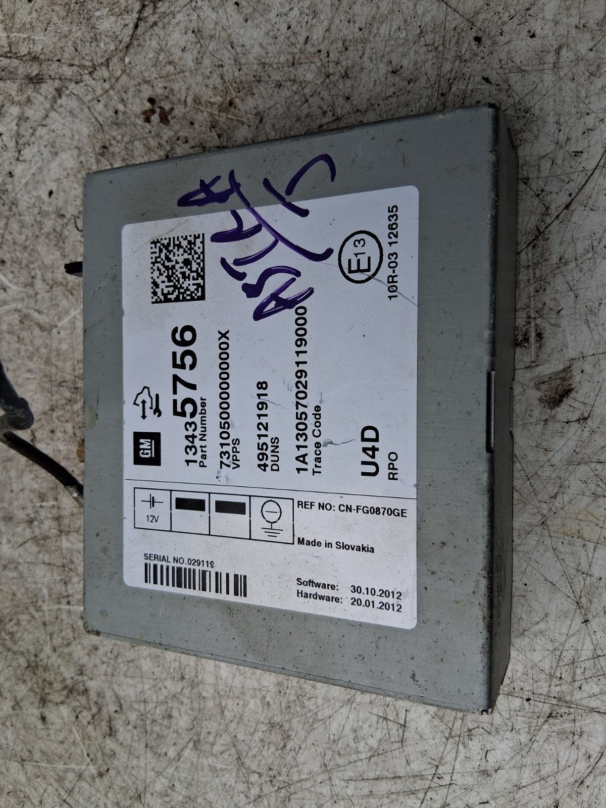 VAUXHALL ASTRA J 2013 SOUND AMPLIFIER MODULE 13435756